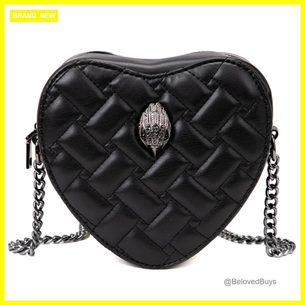 Heart Shaped Crossbody Bag Metallic PU Leather Shoulder Purse with Chain Strap